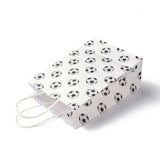 12 pc Rectangle Paper Bags, with Handle, for Gift Bags and Shopping Bags, Sports Theme, Football Pattern, White, 14.9x8.1x21cm