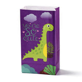 48 pc Kraft Paper Bags, No Handle, Wrapped Treat Bag for Birthdays, Baby Showers, Rectangle with Dinosaur Pattern, Purple, 24x13x8.1cm
