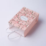 12 pc kraft Paper Bags, with Handles, Gift Bags, Shopping Bags, Rectangle, Flower Pattern, Pink, 27x21x10cm