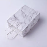 12 pc kraft Paper Bags, with Handles, Gift Bags, Shopping Bags, Rectangle, Marble Texture Pattern, White, 21x15x8cm