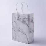 12 pc kraft Paper Bags, with Handles, Gift Bags, Shopping Bags, Rectangle, Marble Texture Pattern, White, 21x15x8cm