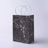 12 pc kraft Paper Bags, with Handles, Gift Bags, Shopping Bags, Rectangle, Marble Texture Pattern, Black, 21x15x8cm