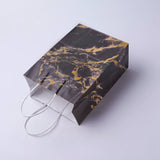 12 pc kraft Paper Bags, with Handles, Gift Bags, Shopping Bags, Rectangle, Marble Texture Pattern, Goldenrod, 21x15x8cm