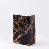 12 pc kraft Paper Bags, with Handles, Gift Bags, Shopping Bags, Rectangle, Marble Texture Pattern, Goldenrod, 21x15x8cm