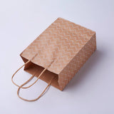 12 pc kraft Paper Bags, with Handles, Gift Bags, Shopping Bags, Brown Paper Bag, Rectangle, Wave Pattern, Camel, 21x15x8cm