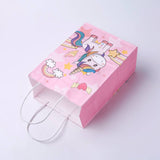 12 pc kraft Paper Bags, with Handles, Gift Bags, Shopping Bags, Rectangle, Unicorn Pattern, Pink, 21x15x8cm