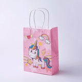 12 pc kraft Paper Bags, with Handles, Gift Bags, Shopping Bags, Rectangle, Unicorn Pattern, Pink, 21x15x8cm