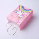 12 pc kraft Paper Bags, with Handles, Gift Bags, Shopping Bags, Rectangle, Unicorn Pattern, Pink, 21x15x8cm