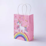 12 pc kraft Paper Bags, with Handles, Gift Bags, Shopping Bags, Rectangle, Unicorn Pattern, Pink, 21x15x8cm