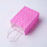 12 pc kraft Paper Bags, with Handles, Gift Bags, Shopping Bags, Rectangle, Polka Dot Pattern, Deep Pink, 21x15x8cm