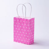 12 pc kraft Paper Bags, with Handles, Gift Bags, Shopping Bags, Rectangle, Polka Dot Pattern, Deep Pink, 21x15x8cm