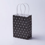 12 pc kraft Paper Bags, with Handles, Gift Bags, Shopping Bags, Rectangle, Polka Dot Pattern, Black, 21x15x8cm