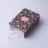 10 pc kraft Paper Bags, with Handles, Gift Bags, Shopping Bags, Rectangle, Flower Pattern, Black, 21x15x8cm