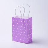 12 pc kraft Paper Bags, with Handles, Gift Bags, Shopping Bags, Rectangle, Polka Dot Pattern, Purple, 15x11x6cm