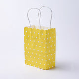 12 pc kraft Paper Bags, with Handles, Gift Bags, Shopping Bags, Rectangle, Polka Dot Pattern, Yellow, 15x11x6cm