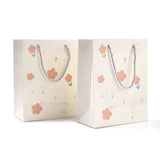 1 Bag Rectangle with Flower Pattern Paper Bags, with Handles, for Gift Bags and Shopping Bags, Beige, 24.5x19.5x9.7cm, Fold: 24.5x19.5x0.4cm, 12pcs/bag