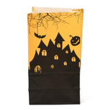 50 pc Halloween Theme Kraft Paper Bags, Gift Bags, Snacks Bags, Rectangle, Tower Pattern, 23.2x13x8cm