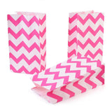 100 pc White Kraft Paper Bags, No Handles, Storage Bags, Wave Pattern, Deep Pink, 23.5x13x8cm