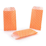 100 pc Kraft Paper Bags, No Handles, Storage Bags, White Polka Dot Pattern, Wedding Party Birthday Gift Bag, Orange, 15x8.3x0.02cm