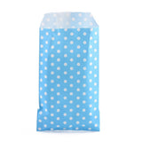 100 pc Kraft Paper Bags, No Handles, Storage Bags, White Polka Dot Pattern, Wedding Party Birthday Gift Bag, Light Sky Blue, 15x8.3x0.02cm