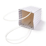 10 pc Trapezoid Kraft Paper Portable Bags, with Plastic Haddles and Tartan Pattern, Lilac, 36x13x0.8cm