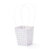 10 pc Trapezoid Kraft Paper Portable Bags, with Plastic Haddles and Tartan Pattern, Lilac, 36x13x0.8cm