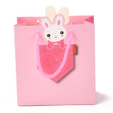 20 pc Rectangle Paper Bags, with Cotton Rope Handles, for Gift Bags and Shopping Bags, Rabbit Pattern, 14x7.1x16.5~17cm