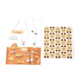 100 Set Rectangle with Bread Pattern Paper Baking Bags, No Handle & Oil-proof Bags, with Sticker, for Gift & Food Wrapping, Orange, 32x21x0.05cm