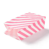 100 pc Rectangle Kraft Paper Bags, None Handles, Gift Bags, Stripe Pattern, Hot Pink, 13x8x24cm