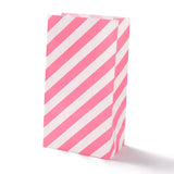 100 pc Rectangle Kraft Paper Bags, None Handles, Gift Bags, Stripe Pattern, Hot Pink, 13x8x24cm