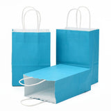 30 pc Kraft Paper Bags, Gift Bags, Shopping Bags, with Handles, Deep Sky Blue, 15x8x21cm