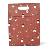 10 pc Christmas Themed Pattern Rectangle Kraft Paper Flip Bags, with Handle, Gift Bags, Shopping Bags, Indian Red, 24x10.5x32cm