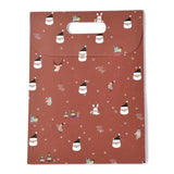 10 pc Christmas Themed Pattern Rectangle Kraft Paper Flip Bags, with Handle, Gift Bags, Shopping Bags, Indian Red, 24x10.5x32cm