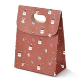 10 pc Christmas Themed Pattern Rectangle Kraft Paper Flip Bags, with Handle, Gift Bags, Shopping Bags, Indian Red, 14x6x16.5cm