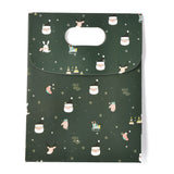 10 pc Christmas Themed Pattern Rectangle Kraft Paper Flip Bags, with Handle, Gift Bags, Shopping Bags, Dark Green, 14x6x16.5cm