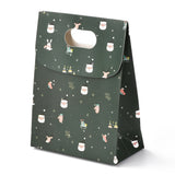 10 pc Christmas Themed Pattern Rectangle Kraft Paper Flip Bags, with Handle, Gift Bags, Shopping Bags, Dark Green, 14x6x16.5cm