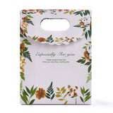 15 pc Rectangle Paper Flip Gift Bags, with Handle & Word & Leaf Pattern, Shopping Bags, White, 12.3x6x16.1cm