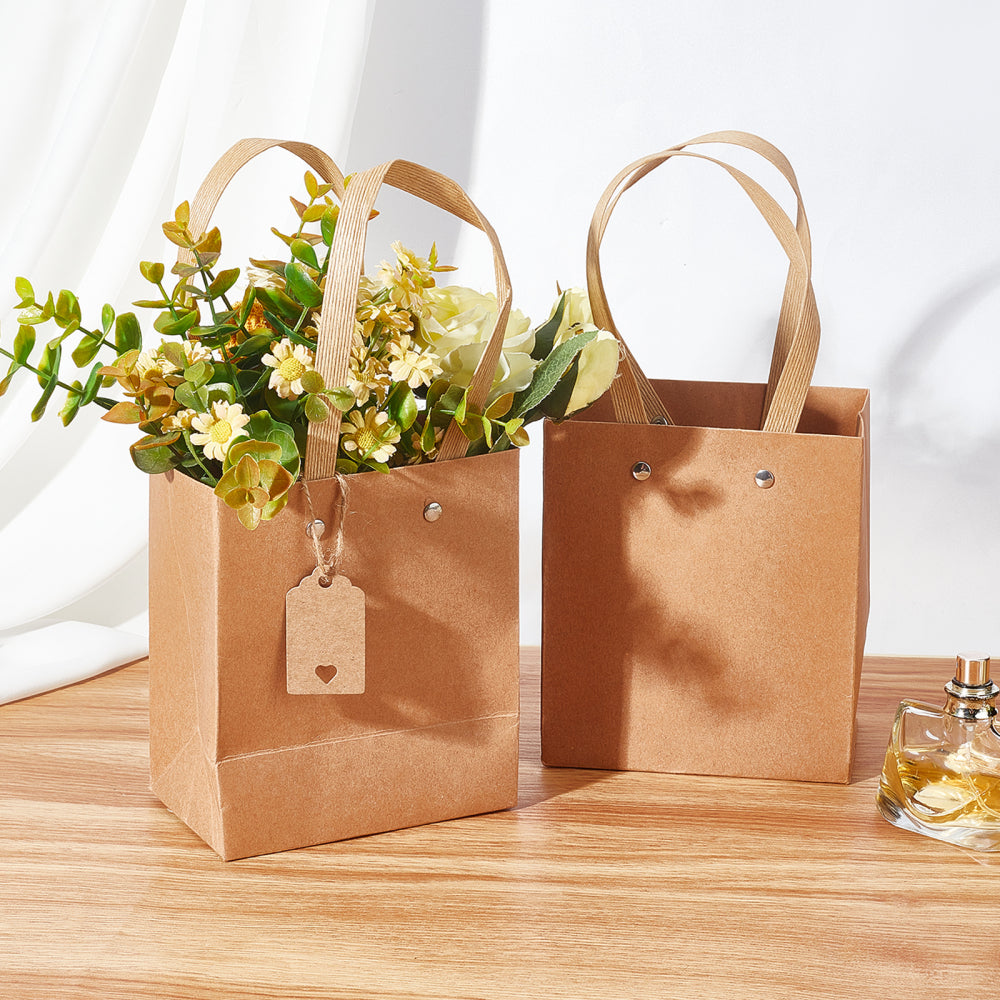 CRASPIRE 1 Bag 10 Pcs Kraft Paper Flower Bags with Handle, 13x0.4x15cm ...