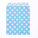 100 pc Kraft Paper Bags, No Handles, Food Storage Bags, Polka Dot Pattern, Deep Sky Blue, 18x13cm