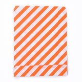 100 pc Kraft Paper Bags, No Handles, Food Storage Bags, Stripe Pattern, Orange, 18x13cm