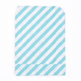 100 pc Kraft Paper Bags, No Handles, Food Storage Bags, Stripe Pattern, Sky Blue, 18x13cm