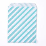 100 pc Kraft Paper Bags, No Handles, Food Storage Bags, Stripe Pattern, Sky Blue, 18x13cm