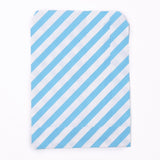 100 pc Kraft Paper Bags, No Handles, Food Storage Bags, Stripe Pattern, Deep Sky Blue, 18x13cm