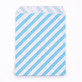 100 pc Kraft Paper Bags, No Handles, Food Storage Bags, Stripe Pattern, Deep Sky Blue, 18x13cm