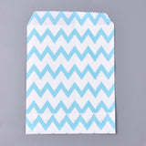 100 pc Kraft Paper Bags, No Handles, Food Storage Bags, White, Wave Pattern, Sky Blue, 18x13cm