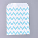 100 pc Kraft Paper Bags, No Handles, Food Storage Bags, White, Wave Pattern, Sky Blue, 18x13cm