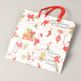 10 pc Christmas Themed Paper Bags, Square, for Jewelry Storage, Christmas Themed Pattern, 20x20x0.45cm