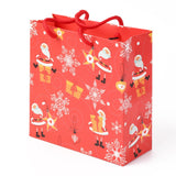 10 pc Christmas Themed Paper Bags, Square, for Jewelry Storage, Christmas Themed Pattern, 20x20x0.45cm