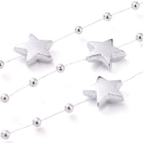 2 Roll Christmas Tree Star & Ball Beaded Garland, Plastic Imitation Pearl Beaded Trim, for Decorating Wedding Party Supplies, with Spool, Silver, Star: 14x14x4.5mm, Round: 3mm, about 10m/roll
