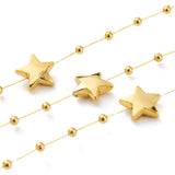 2 Roll Christmas Tree Star & Ball Beaded Garland, Plastic Imitation Pearl Beaded Trim, for Decorating Wedding Party Supplies, with Spool, Gold, Star: 14x14x4.5mm, Round: 3mm, about 10m/roll